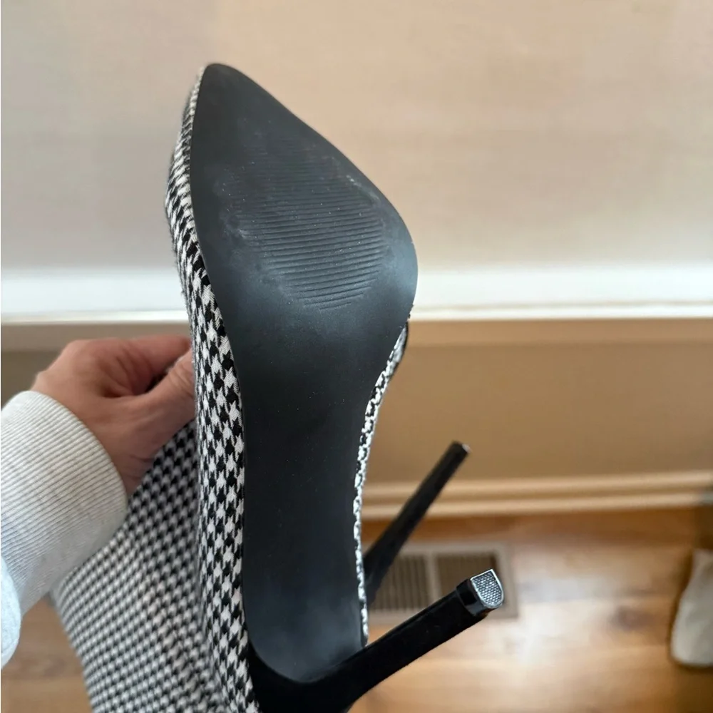 JustFab Black and White Houndstooth Over-the-Knee Stiletto Boots